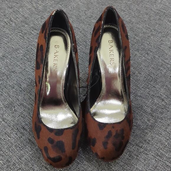 BAKERS Melina Leopard Print Cow Hair Fur Platform Heels Brown Black Wmns Sz 7.5 - Picture 5 of 8